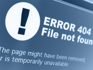 Blue graphic displaying "ERROR 404 File not found" with a white exclamation mark icon and text reading "The page might have been removed or is temporarily unavailable."
